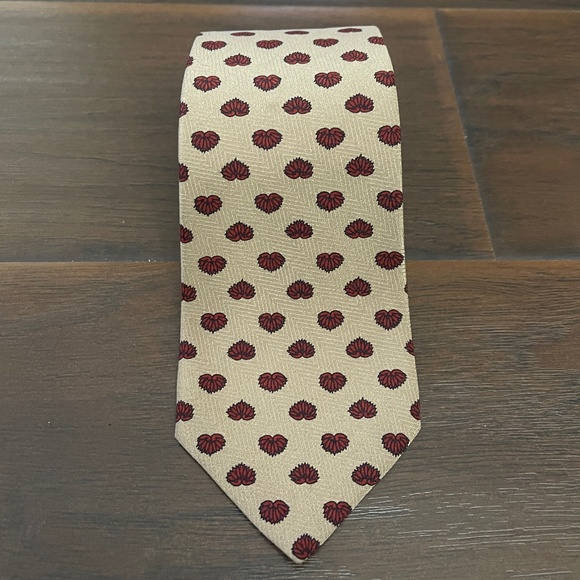 VTG Christian Dior MONSIEUR Genuine France Brown Red Heart Silk Tie NWOT! - Picture 1 of 7